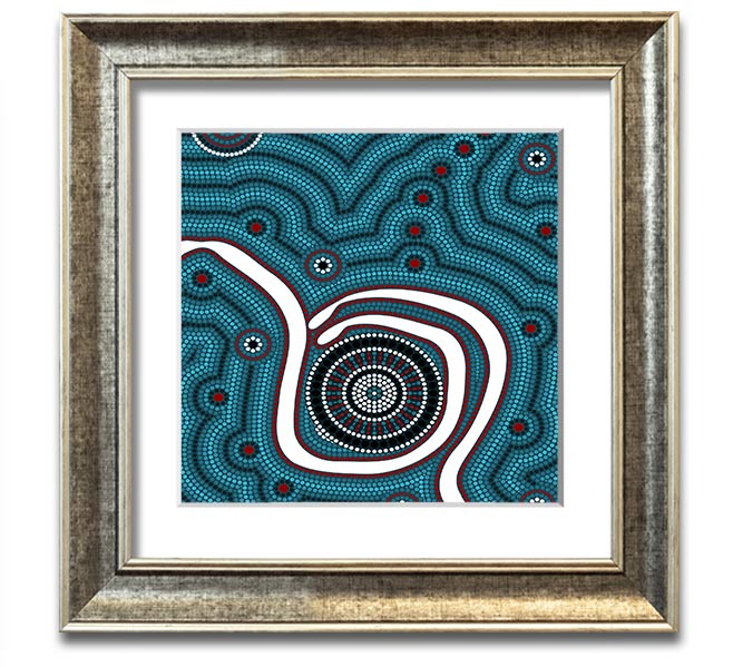 Aboriginal Pattern 1 Square Framed Print showcasing vibrant colors and unique design, ready to hang.